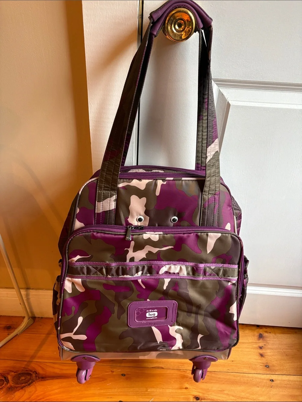 lug Purple Camo “Puddle Jumper” Quilted Rolling Tote with Multiple Pockets